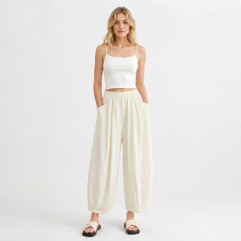 Pantalón Ancho Tiro Alto con Pinzas de Alma Sotelo