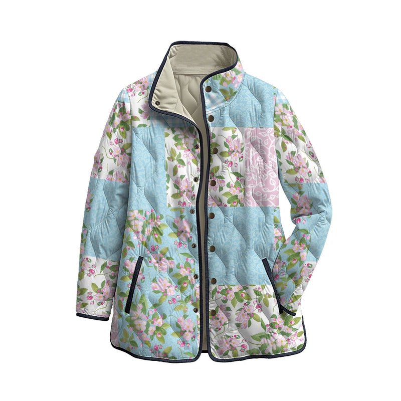 Chaqueta acolchada con patchwork floral en azul y verde agua