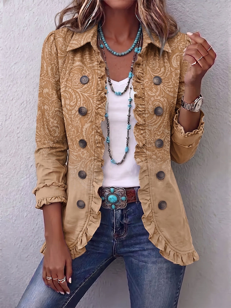 Chaqueta Texturizada con Volantes Caqui