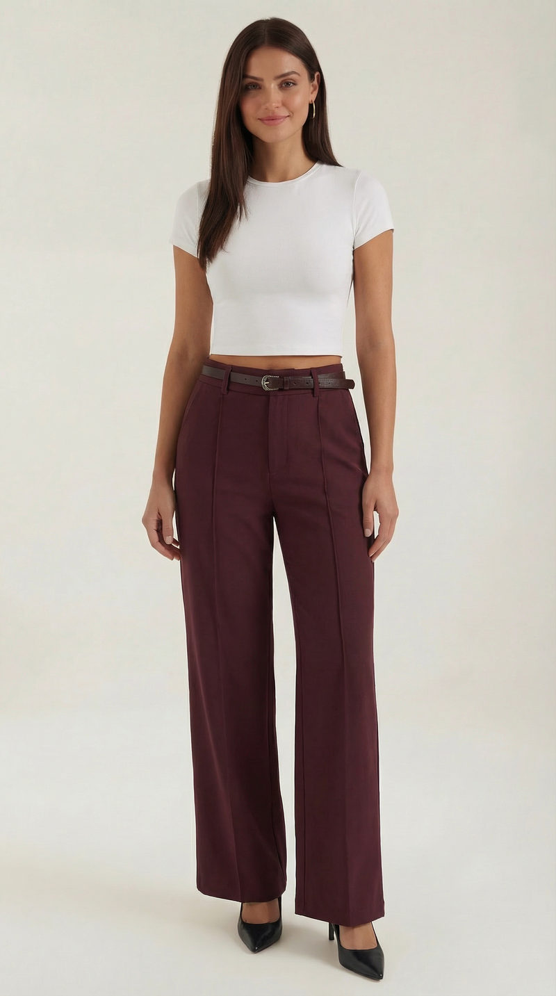 Pantalón Amplio de Tela Bertha de Alma Sotelo — Burdeos