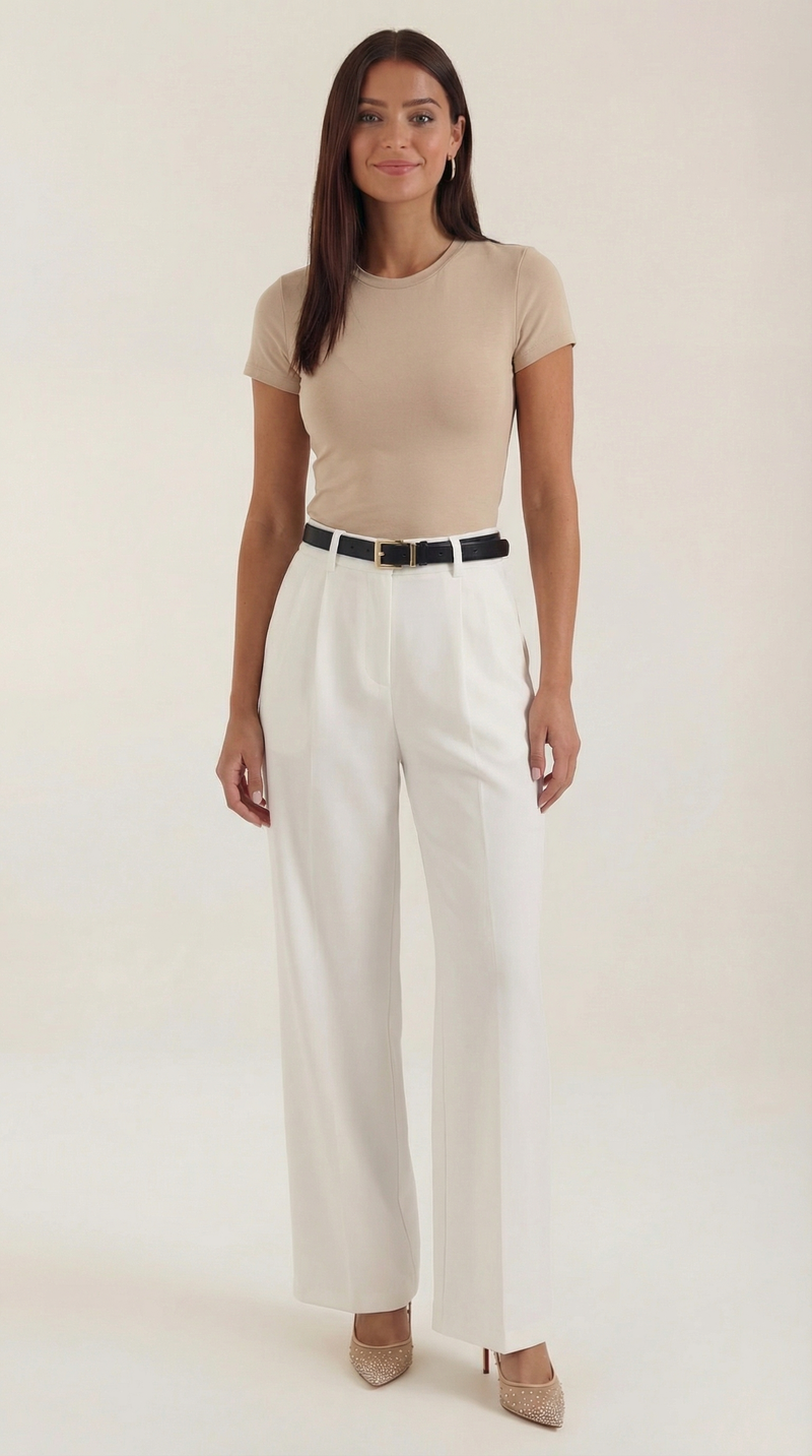 Pantalón Recto Tiro Alto Claire de Alma Sotelo — Blanco