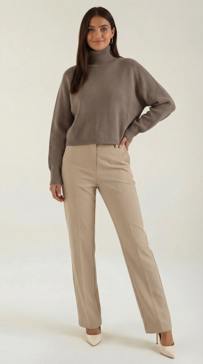 Jersey Cuello Alto Tejido Denise de Alma Sotelo — Marrón