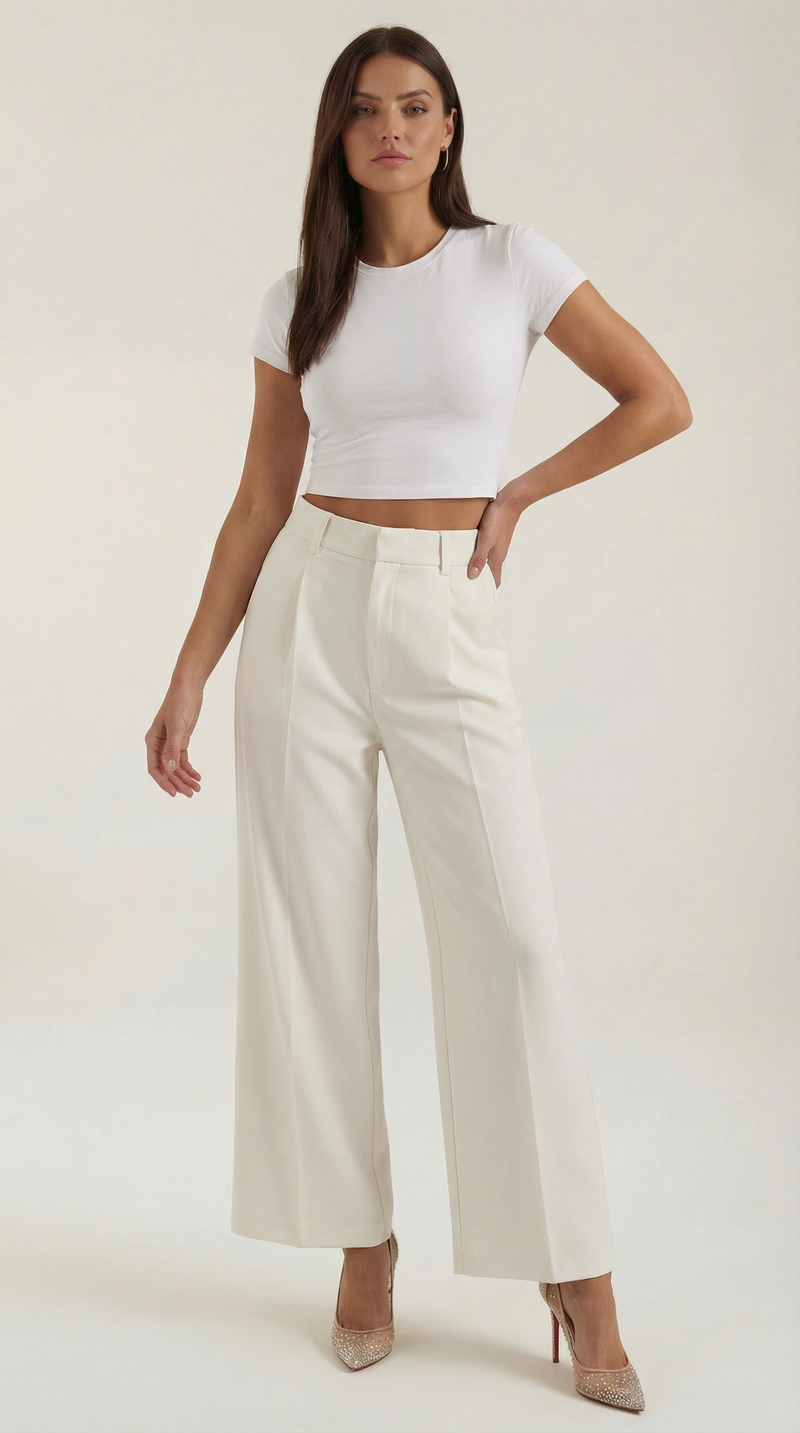 Pantalón Pierna Ancha Emma de Alma Sotelo — Blanco
