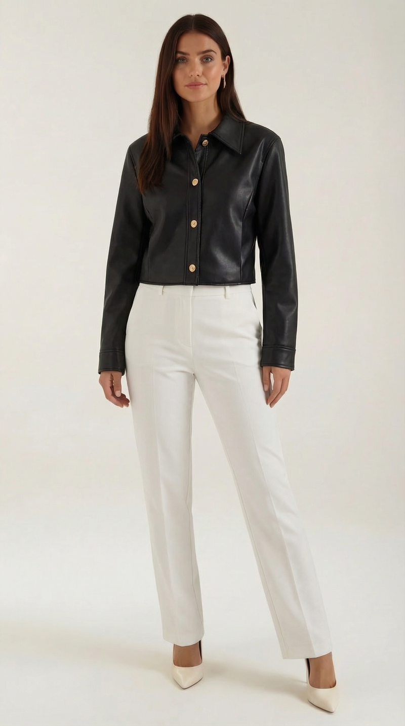 Cazadora Cropped Efecto Piel Heather de Alma Sotelo — Negro