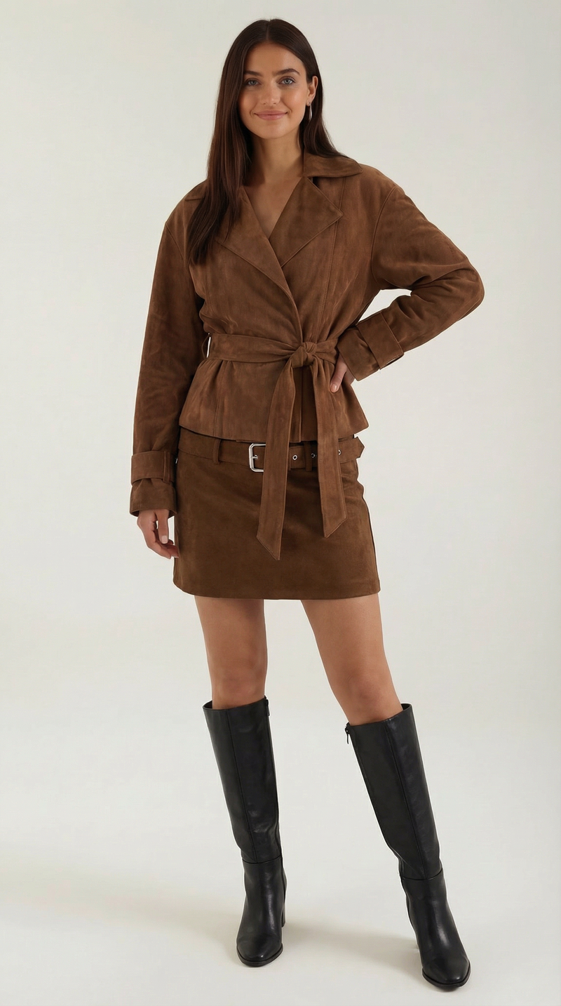 Chaqueta Envolvente Lorraine con Cinturón de Alma Sotelo — Caramelo