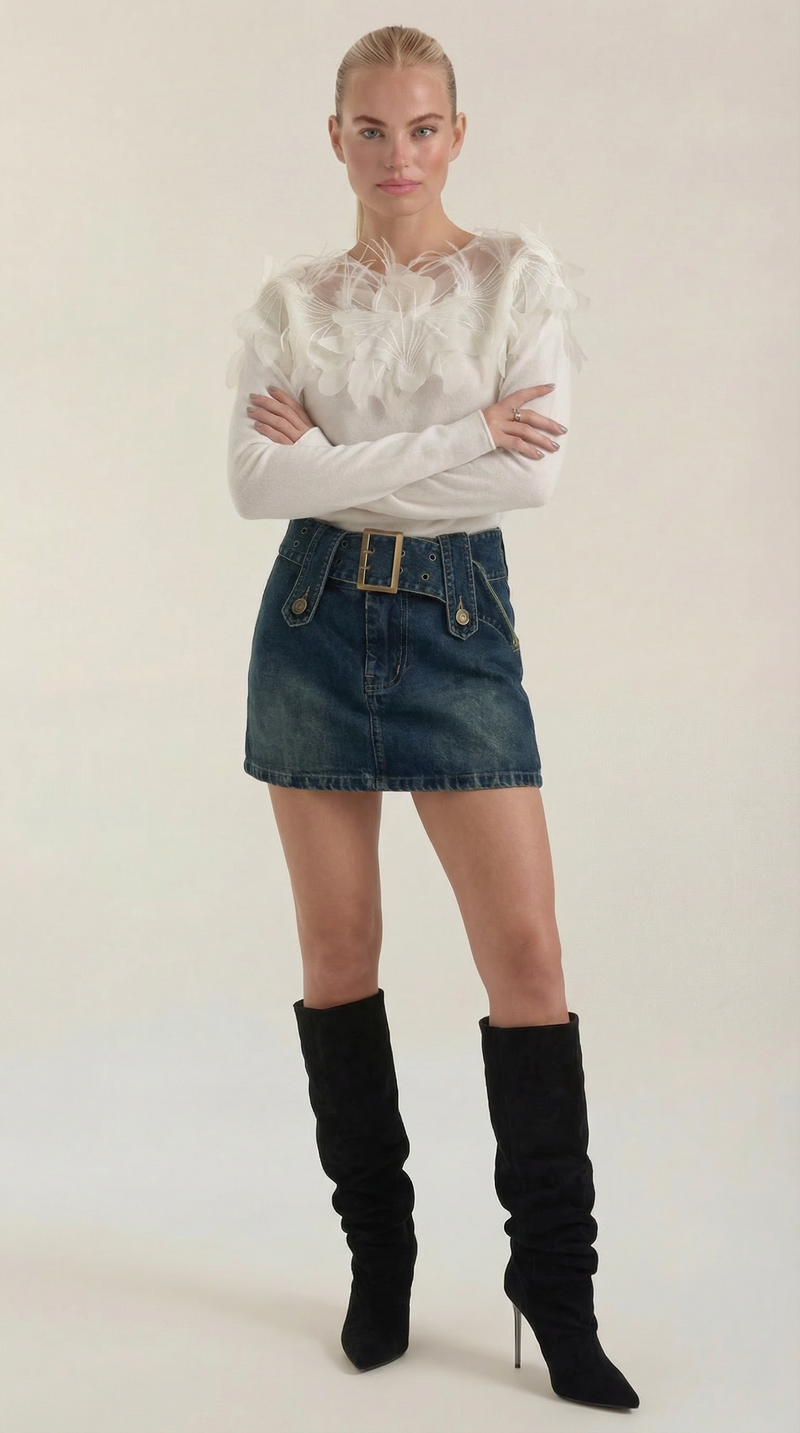 Jersey de Punto con Plumas Marguerite de Alma Sotelo — Blanco