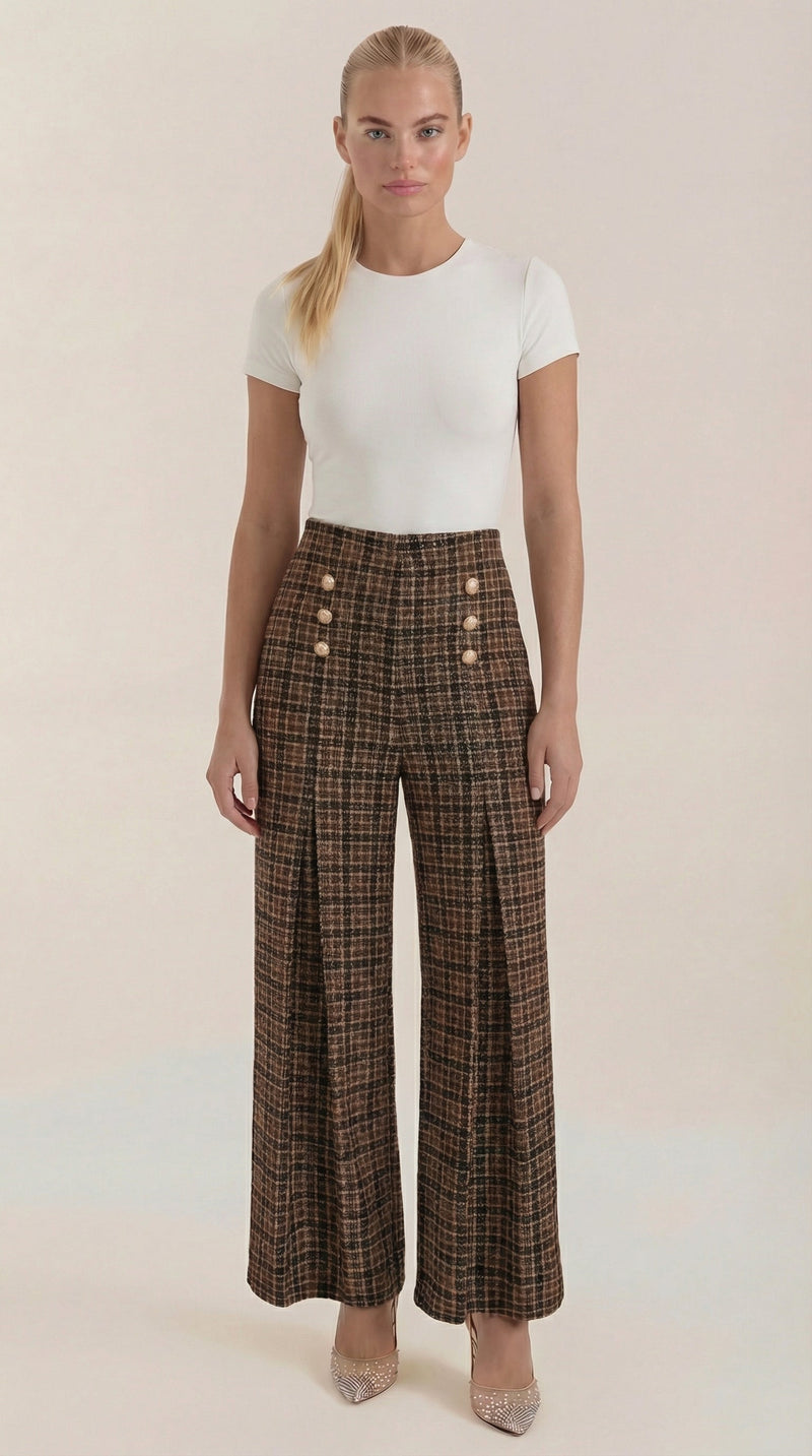 Pantalón de Cuadros Naomi de Alma Sotelo — Marrón