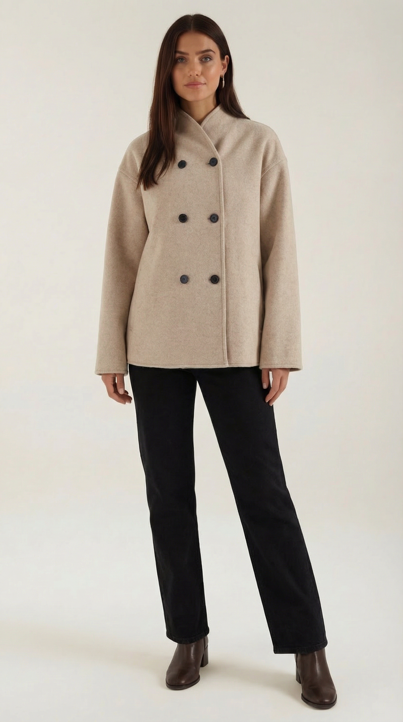 Chaqueta Oversize Pamela con Botones de Alma Sotelo — Beige