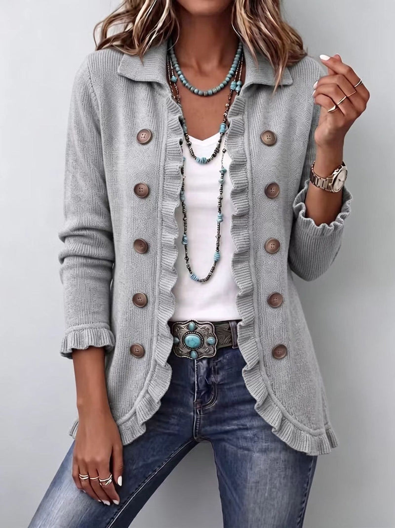 Chaqueta de Punto Gris con Volantes