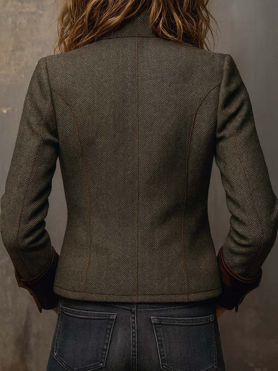 Remedios blazer de espiga verde oliva con ribete en contraste