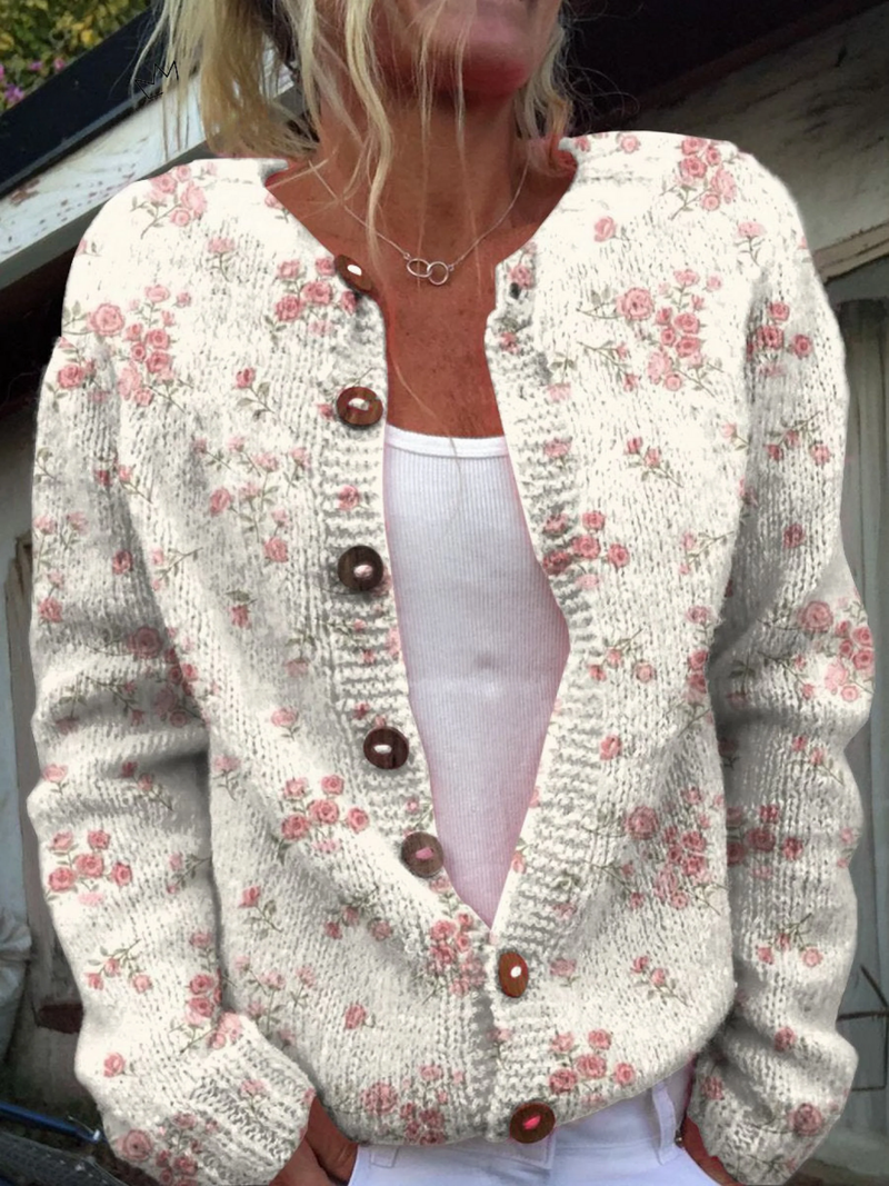 Evanthea | Suéter Cardigan de Estampado Floral Vintage