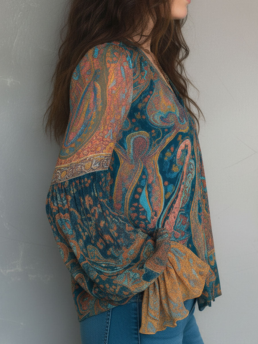 Sara | Blusa Paisley Verde Azulado y Ámbar