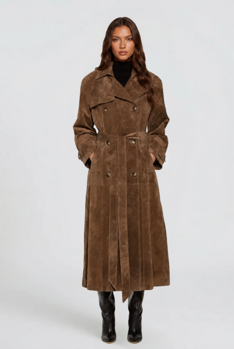 Trench Largo de Ante Hailey de Alma Sotelo — Marrón