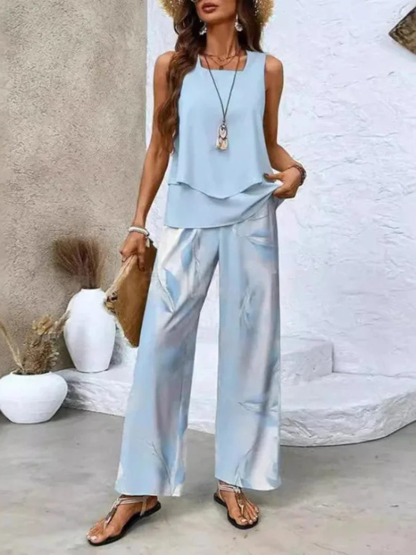 Ovelynra | Top Sin Mangas y Pantalón Ancho