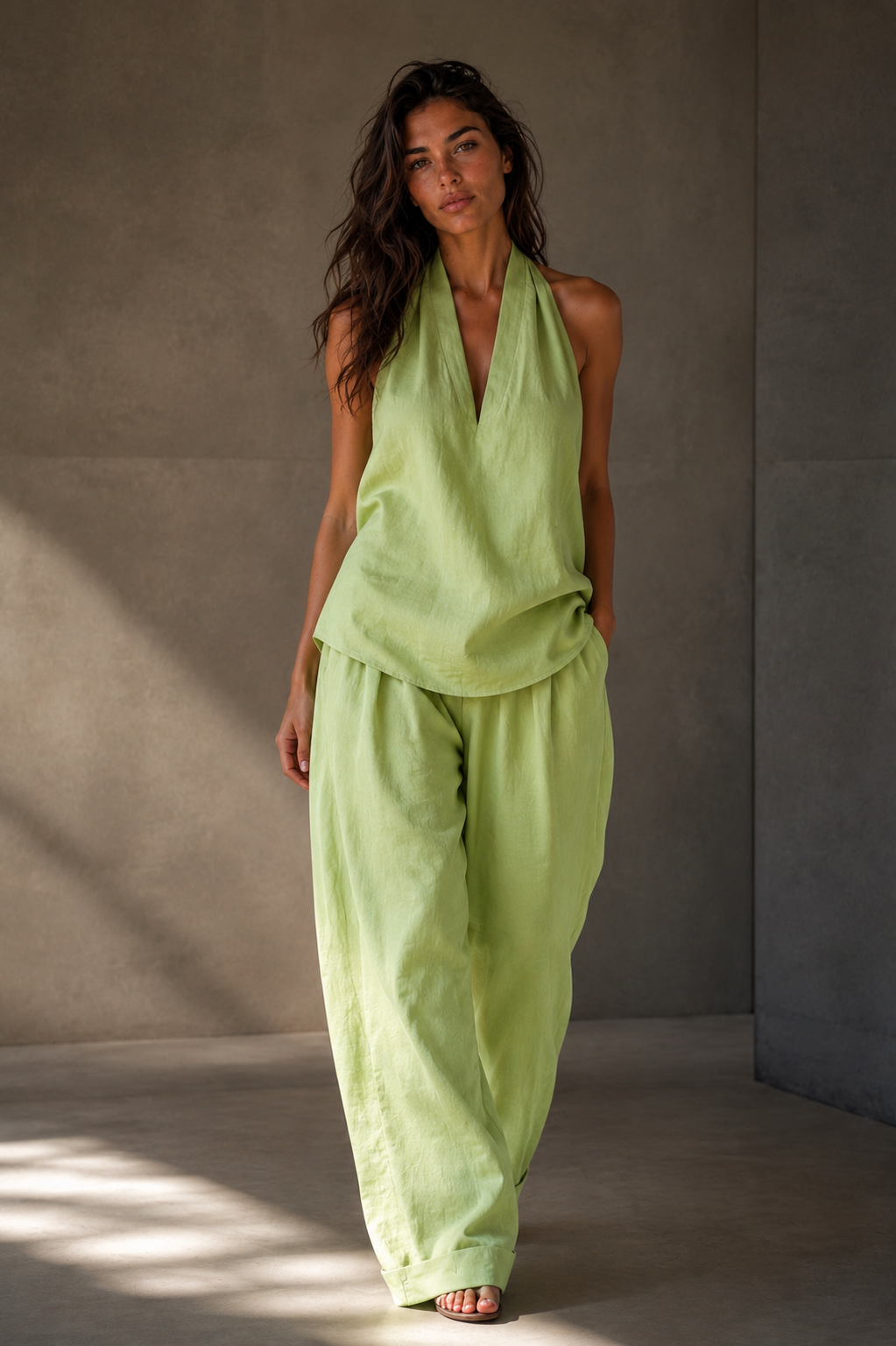 Conjunto halter en Verde Pistacho — frontal