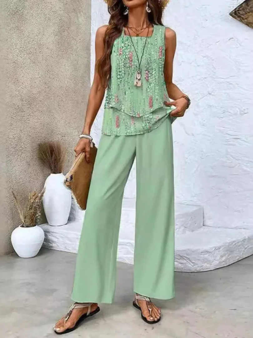 Ovelynra | Top Sin Mangas y Pantalón Ancho