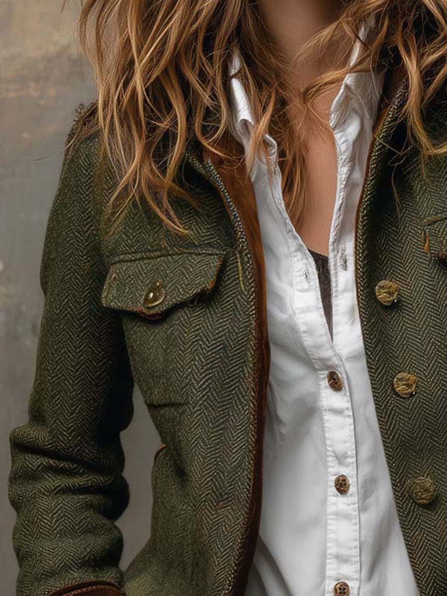Remedios blazer de espiga verde oliva con ribete en contraste