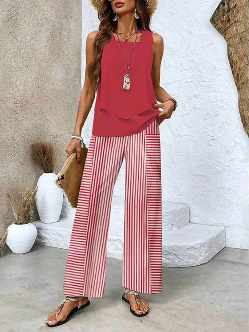 Ovelynra | Top Sin Mangas y Pantalón Ancho