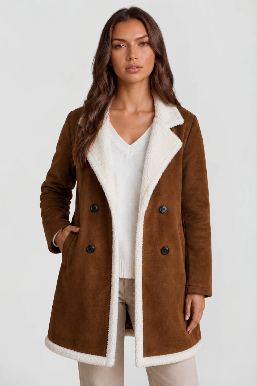 Abrigo de Ante y Borreguito Penelope de Alma Sotelo — Marrón