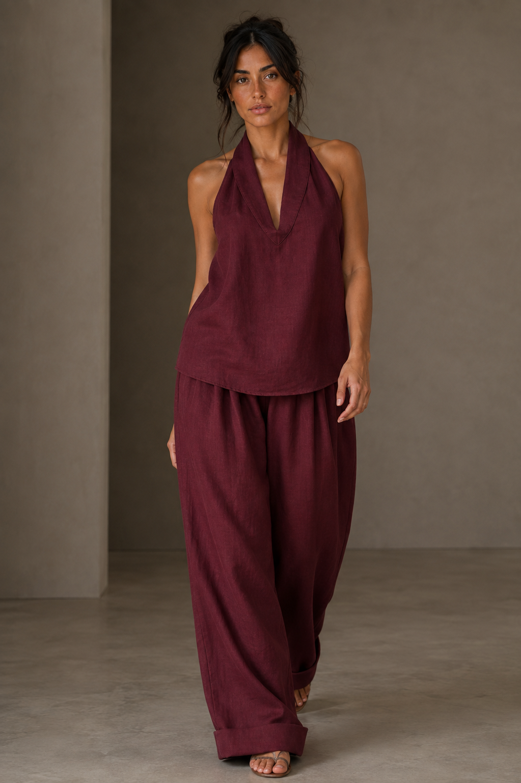 Conjunto halter en Burdeos — frontal