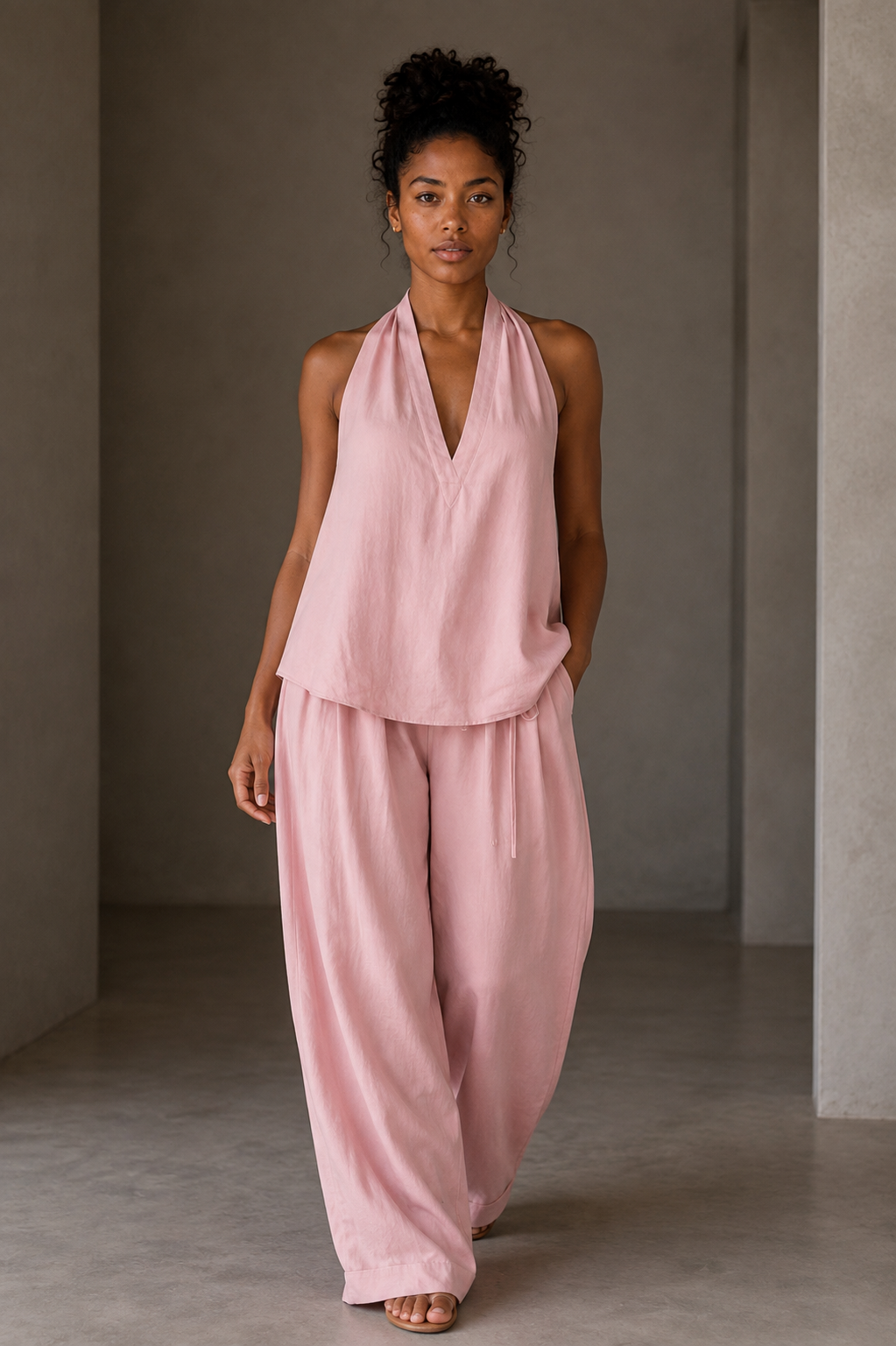 Conjunto halter en Rosa Palo — frontal