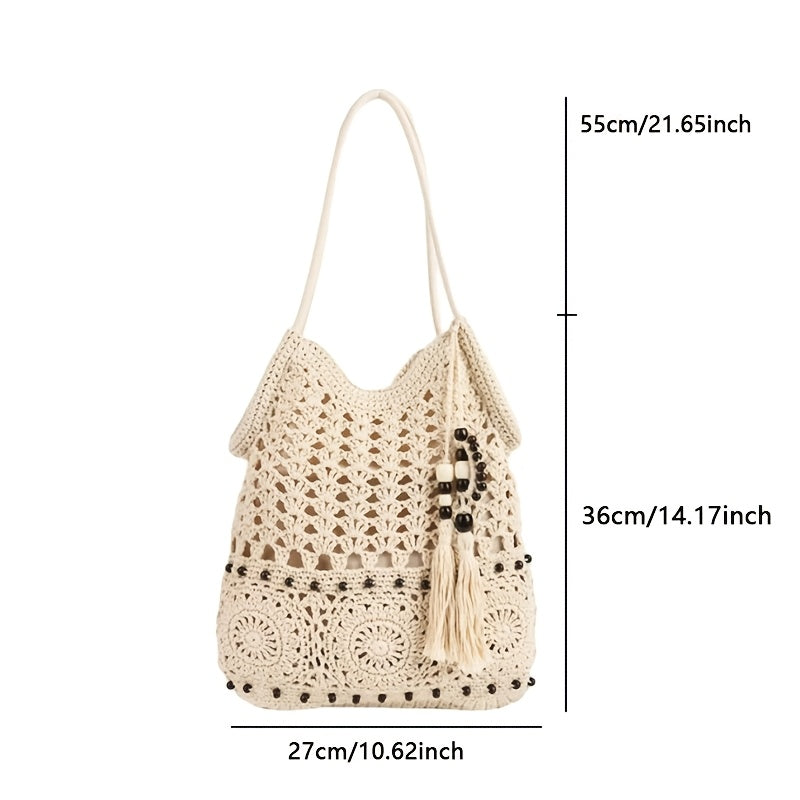 Cora | La Tote Tejido Boho con Detalle de Borlas