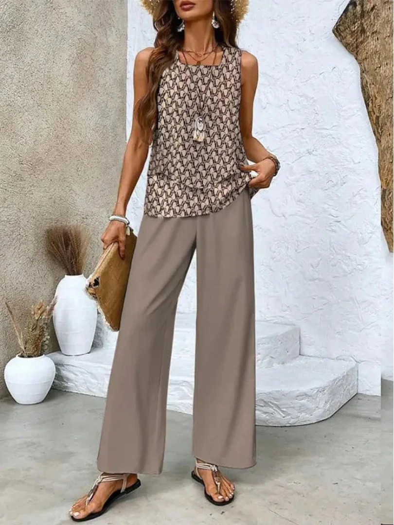 Ovelynra | Top Sin Mangas y Pantalón Ancho