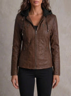 Flavia chaqueta efecto piel con capucha marrón oscuro