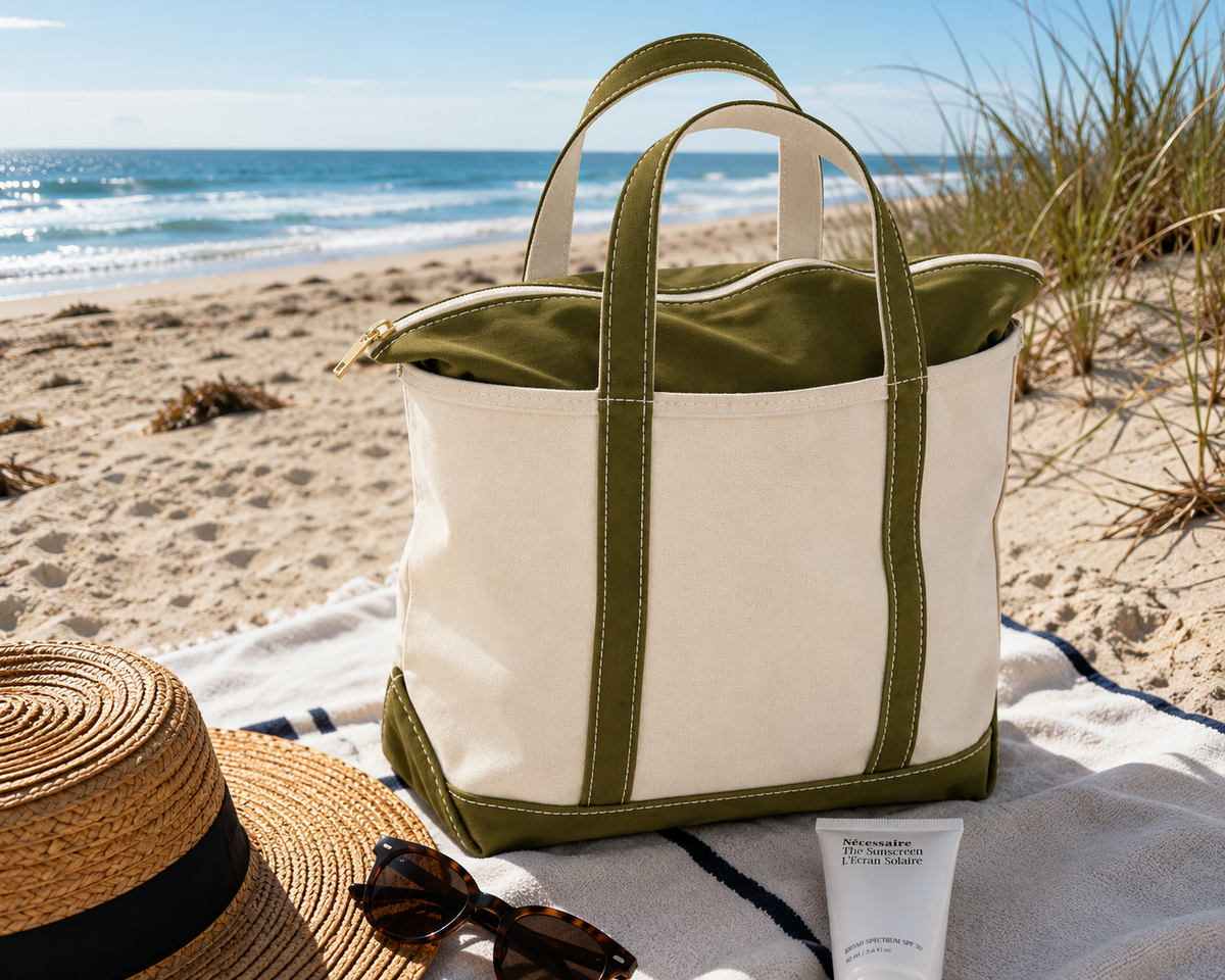 Bolsa de Playa de Lona | Tote con Cremallera para Mujeres