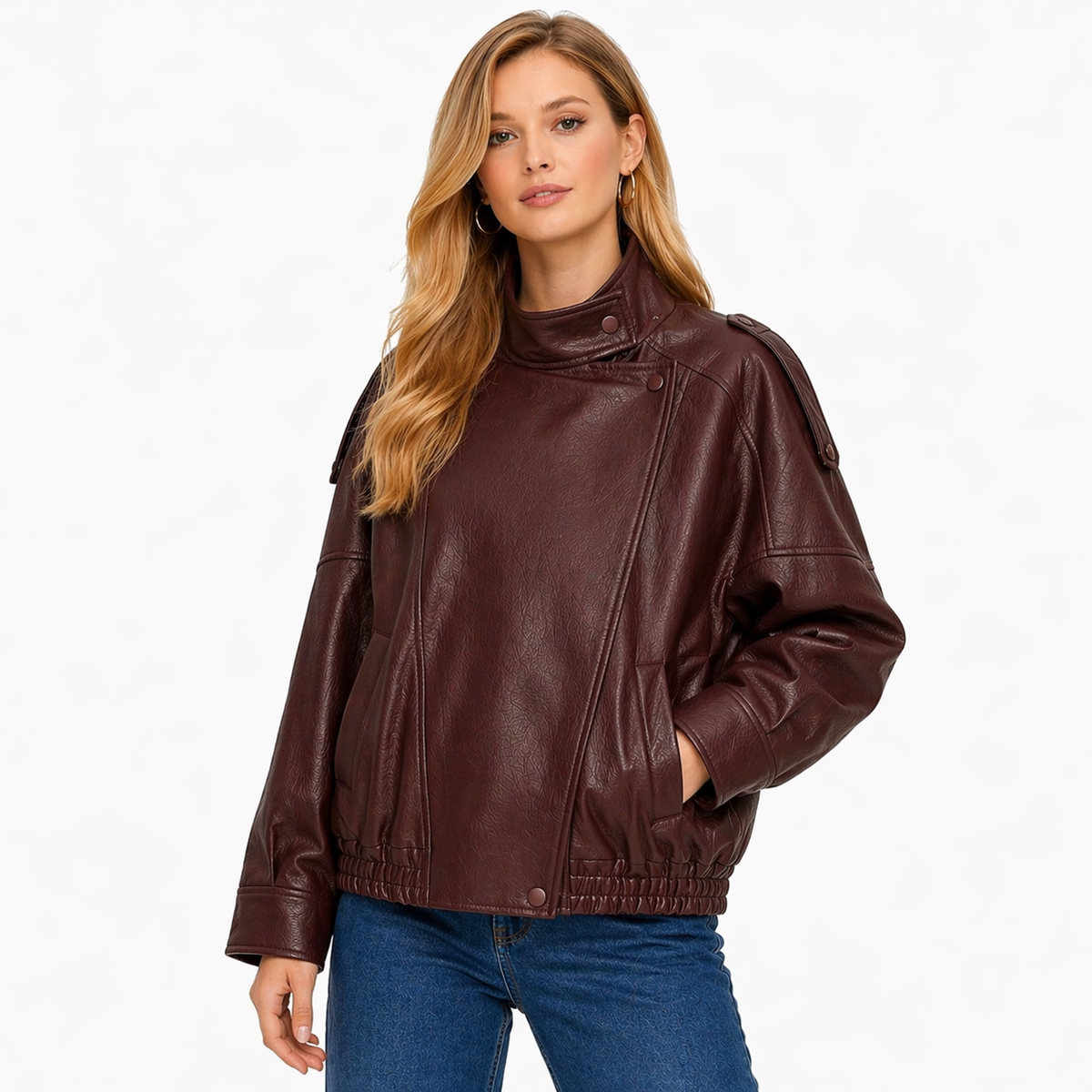 Chaqueta Efecto Piel Relajada con Botones de Alma Sotelo — foto 2 de 3