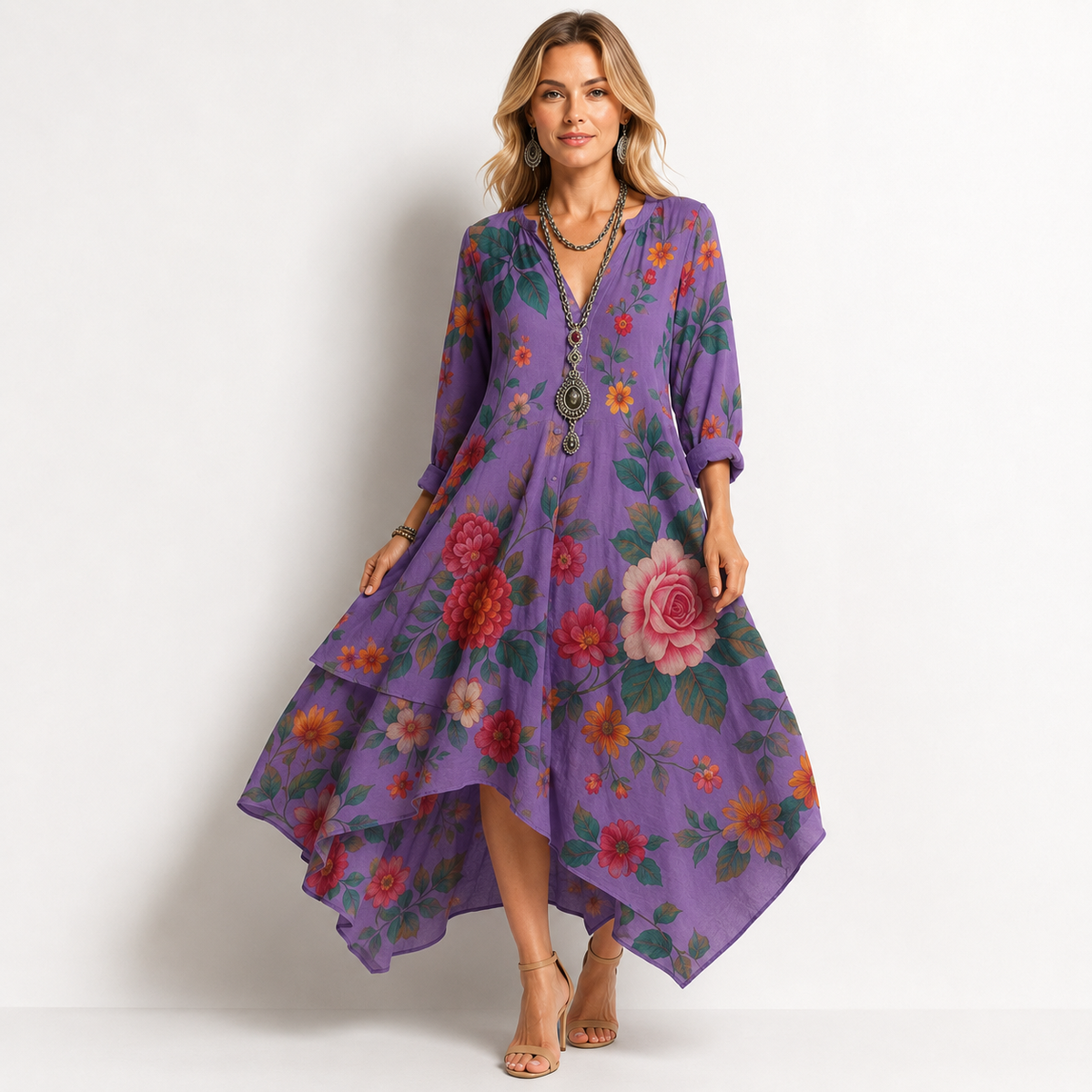 Vestido Midi Floral Manga Larga de Alma Sotelo — foto 5 de 6