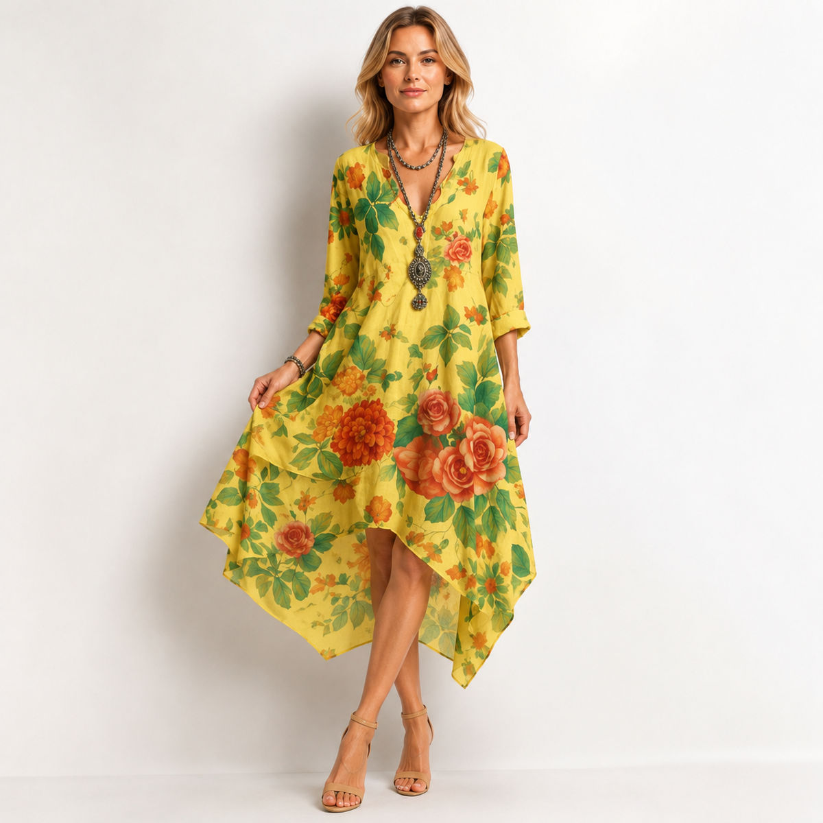 Vestido Midi Floral Manga Larga de Alma Sotelo — foto 4 de 6