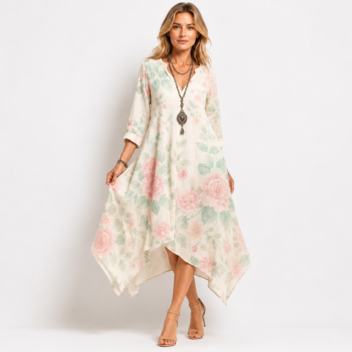 Vestido Midi Floral Manga Larga de Alma Sotelo — foto 3 de 6