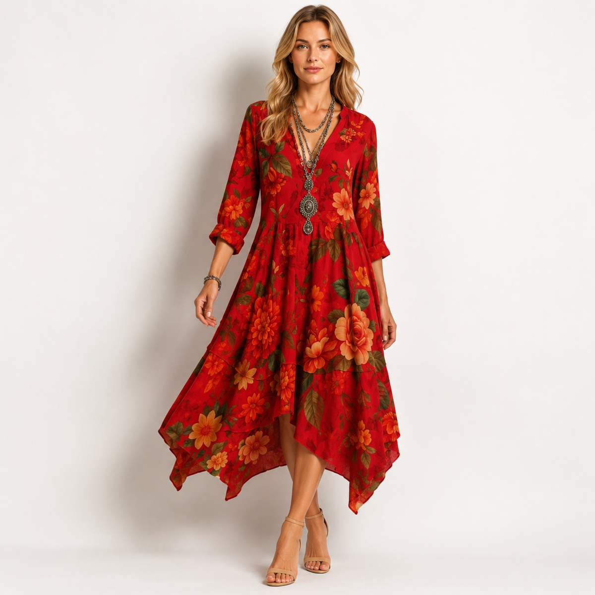 Vestido Midi Floral Manga Larga de Alma Sotelo — foto 2 de 6
