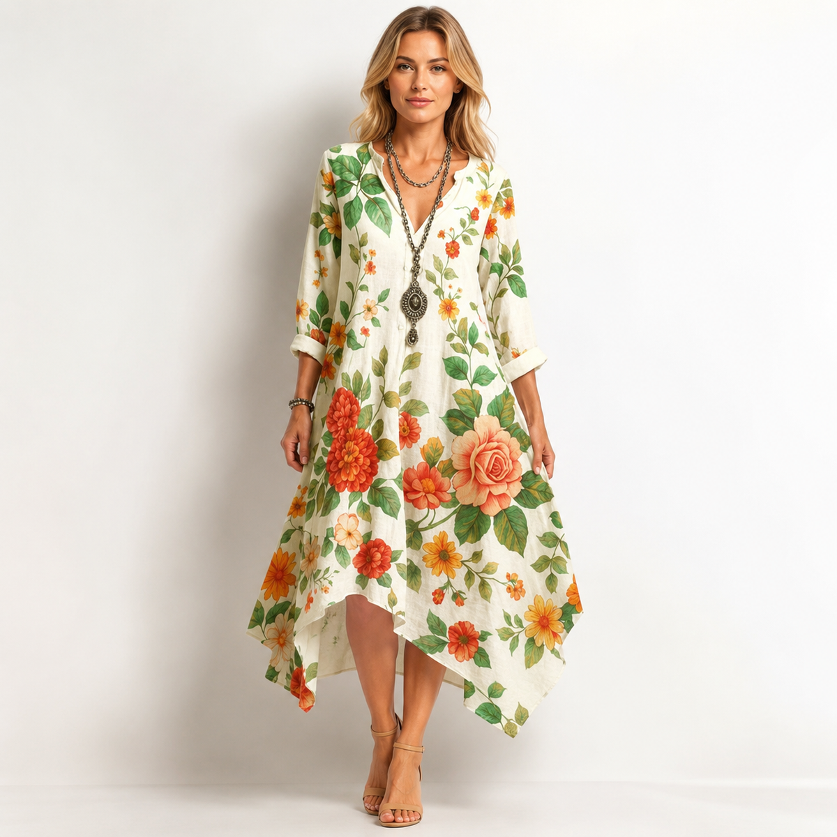 Vestido Midi Floral Manga Larga de Alma Sotelo — foto 1 de 6