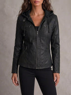 Flavia chaqueta efecto piel con capucha negra