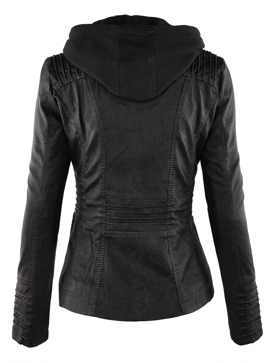 Flavia chaqueta efecto piel negra, espalda