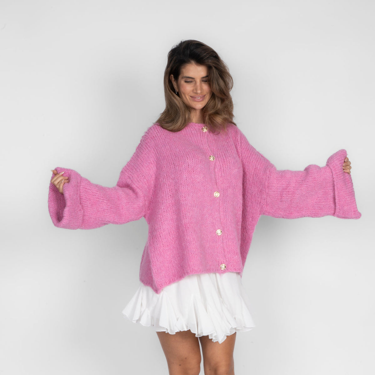 Cárdigan Oversize de Punto Suave de Alma Sotelo — Fucsia