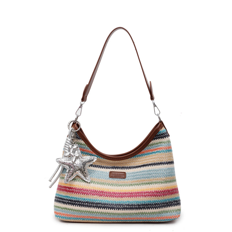 La Bolsa de Hombro Boho Rayada