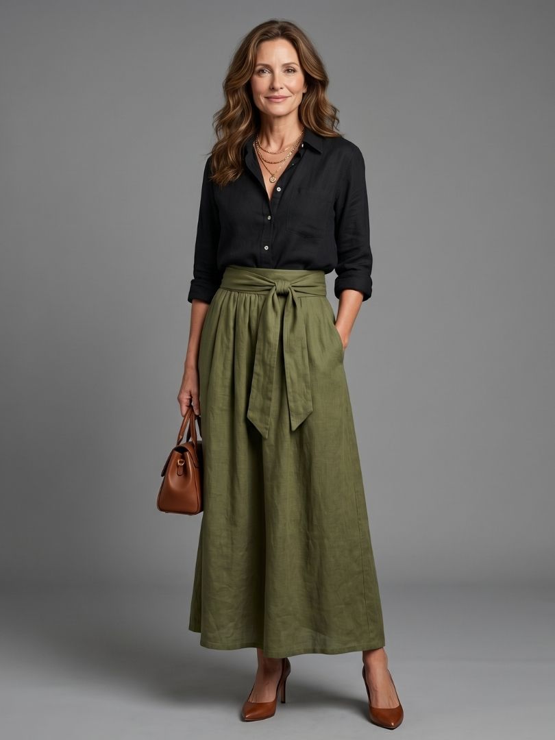 Vera | Conjunto blusa negra y falda midi