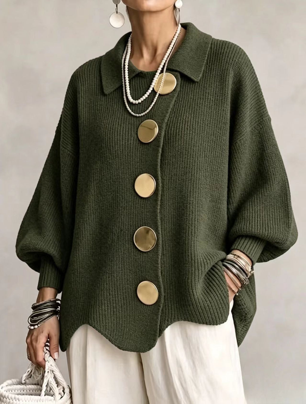 Pilar - Cárdigan oversize verde oliva