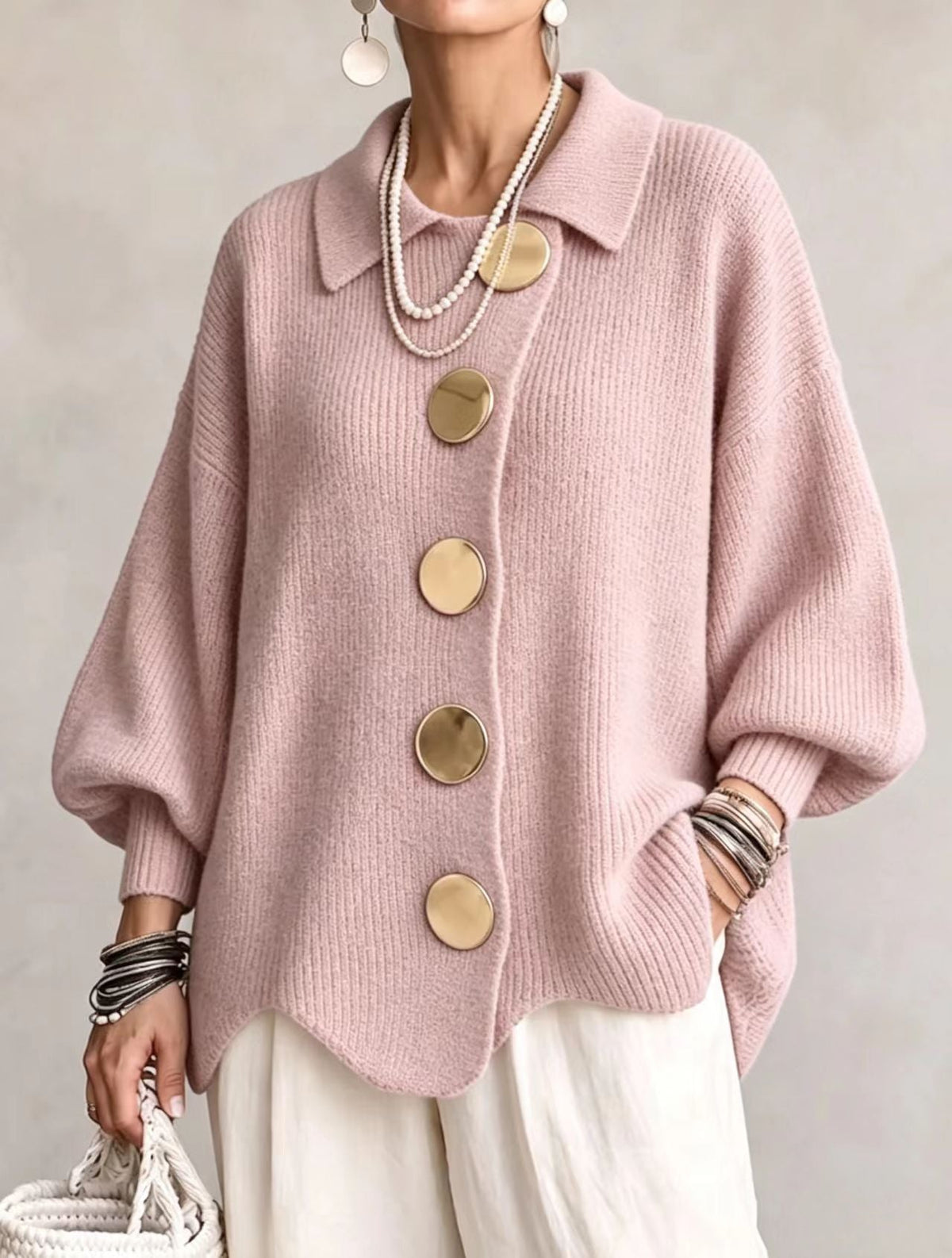 Pilar - Cárdigan oversize rosa empolvado