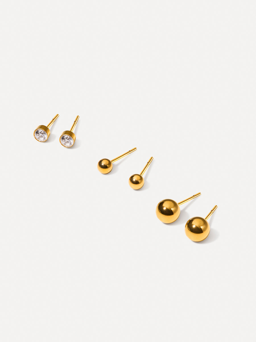Trío de Pendientes Esfera de Alma Sotelo — Dorado
