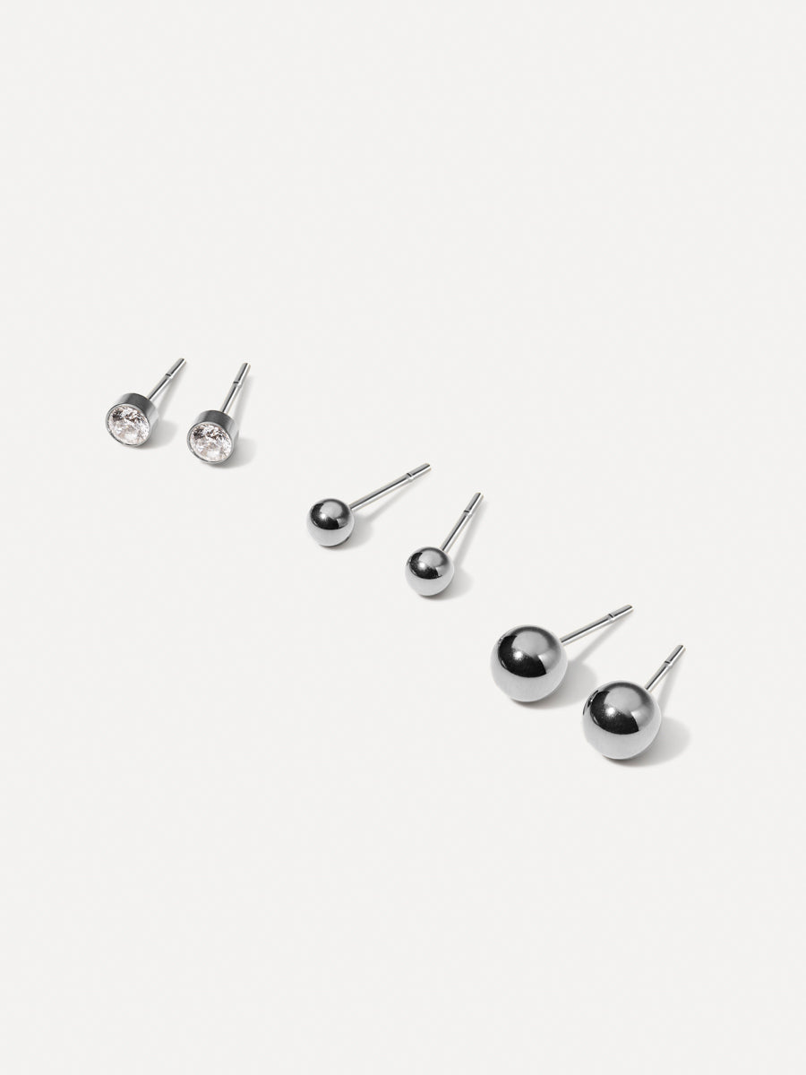 Trío de Pendientes Esfera de Alma Sotelo — Plata