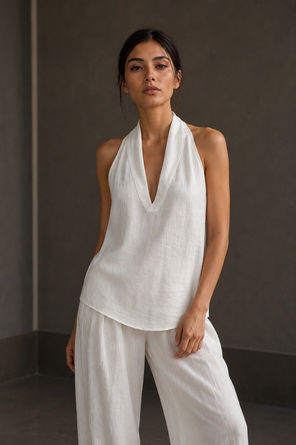 Conjunto halter en Crudo — detalle del tejido