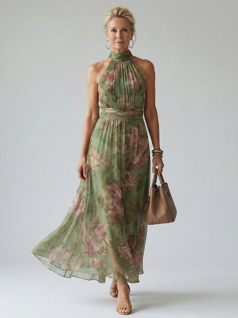 Mirelle | Vestido Midi con Escote Halter Fruncido