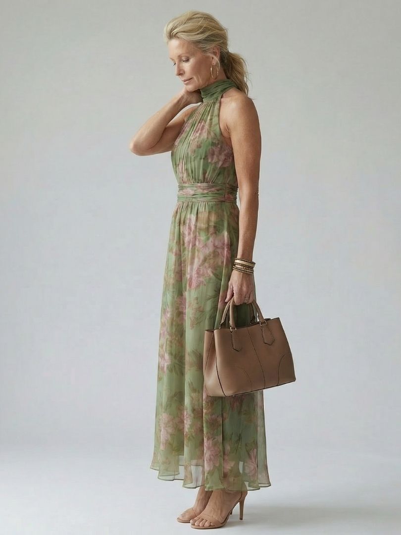 Mirelle | Vestido Midi con Escote Halter Fruncido
