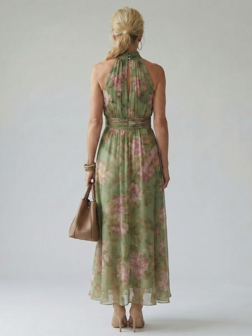 Mirelle | Vestido Midi con Escote Halter Fruncido