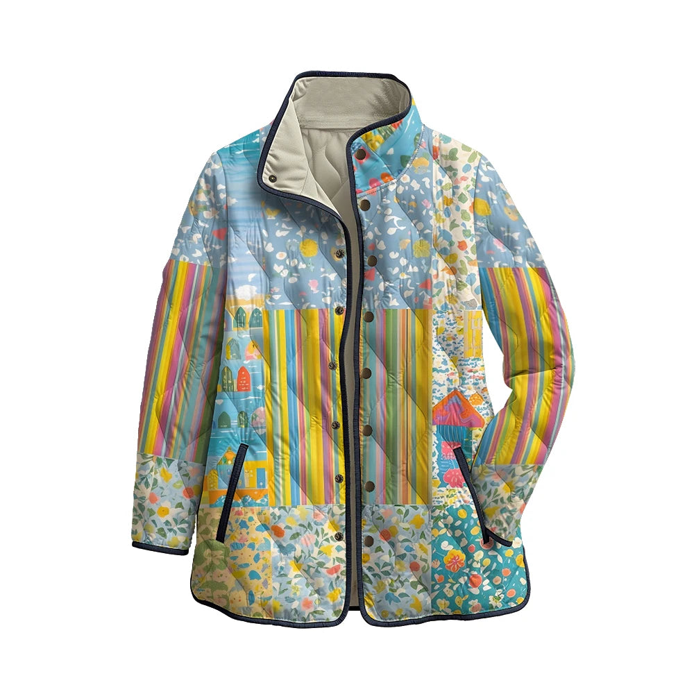 Chaqueta acolchada con patchwork multicolor