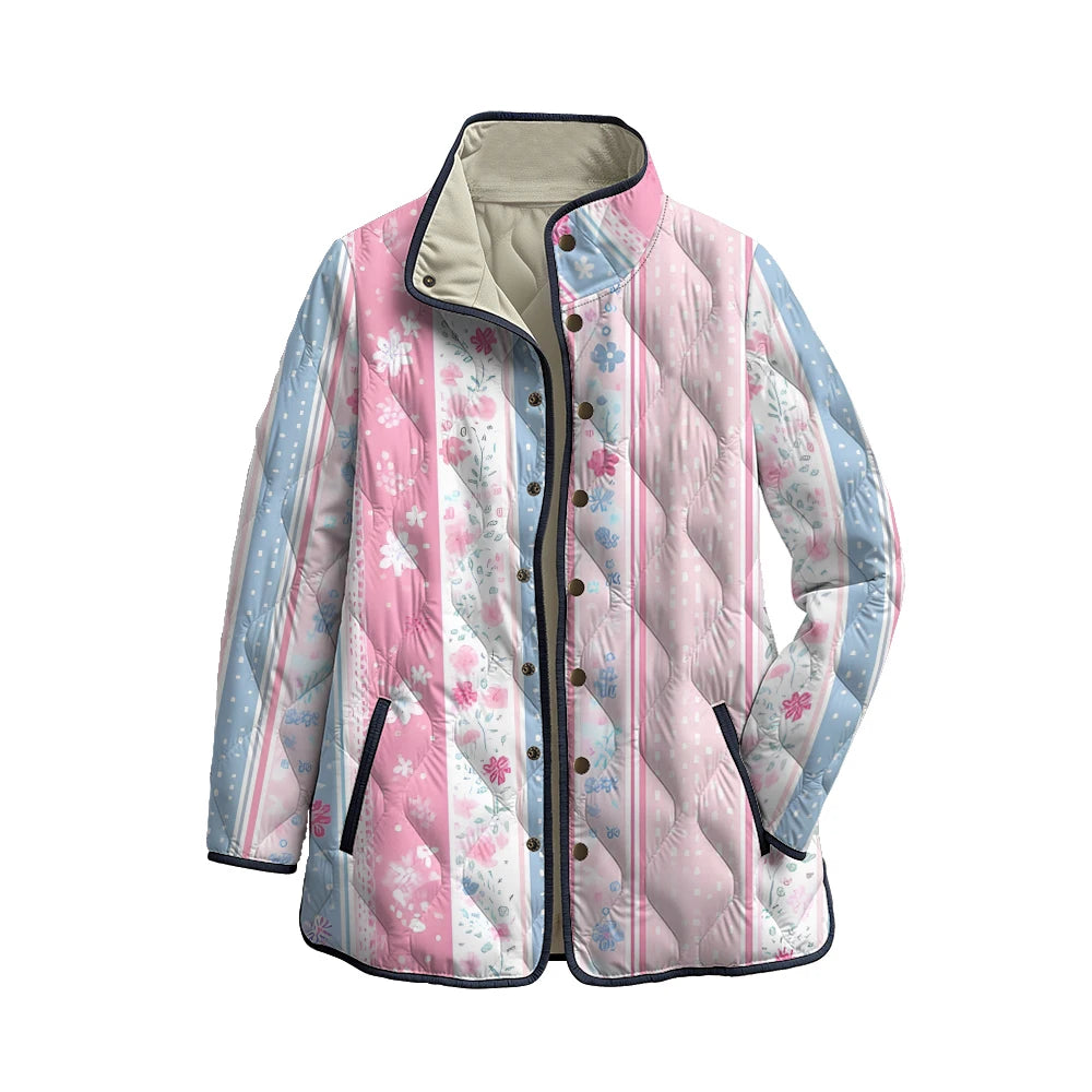 Chaqueta acolchada en rosa palo con flores menudas